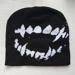 black dog teeth beanie